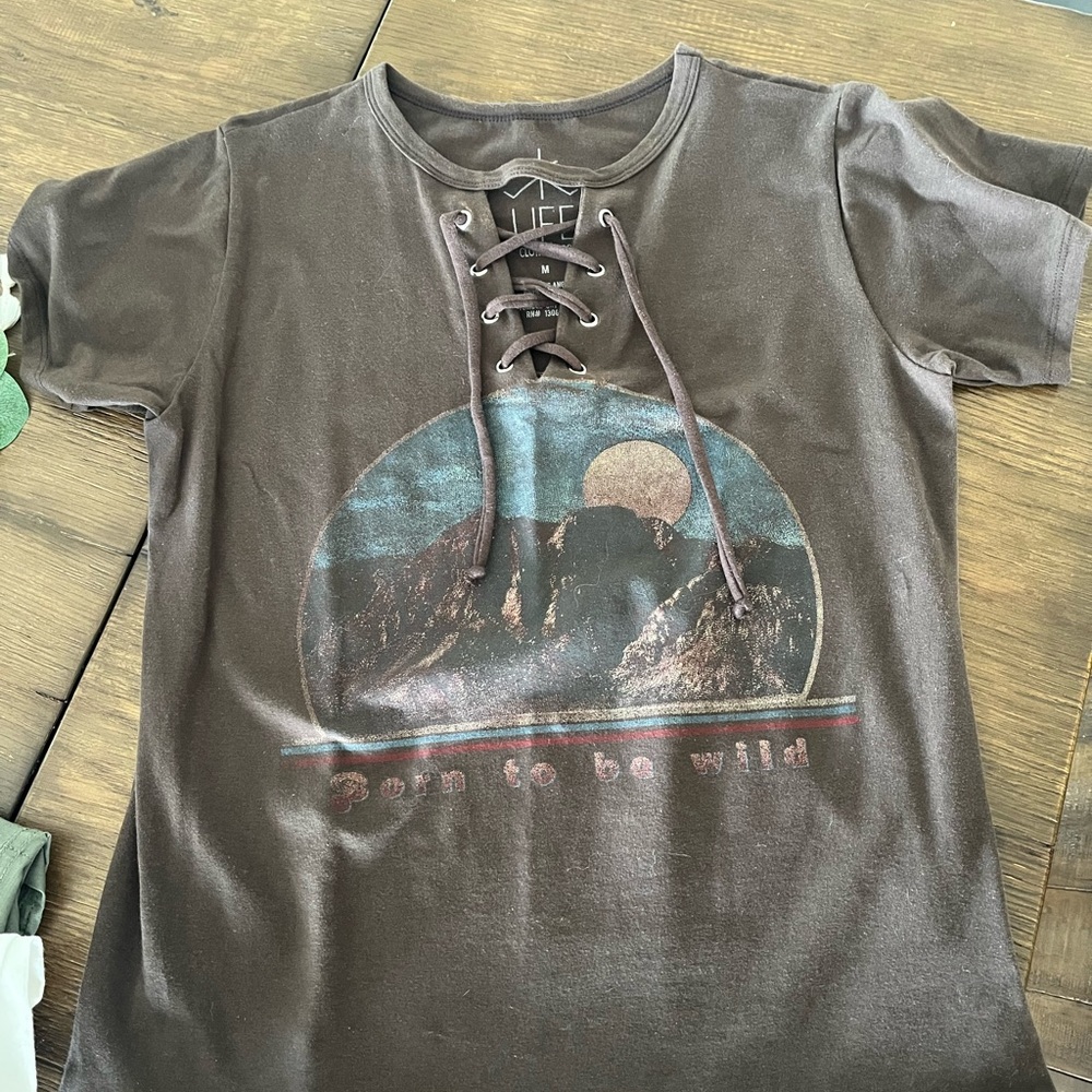 Life Clothing Co, Born to be Wild, tshirt,dark brown w/ graphic print on front